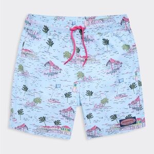 Vineyard Vines Light Blue Scenic Print Swim Trunks
